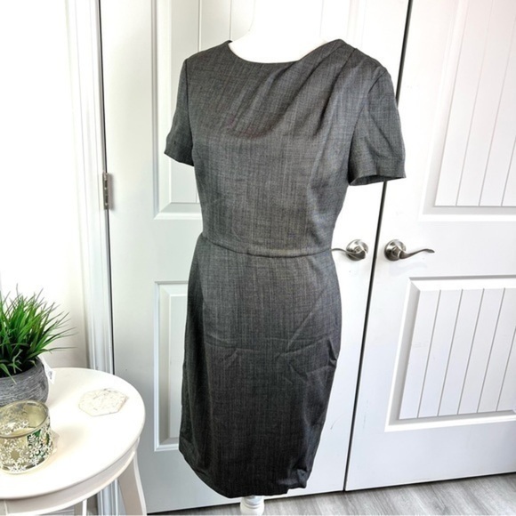 Armani Womens A Line Dress Gray White Marled Crew Short Sleeve Zip Wool Blend 6 - Picture 1 of 9